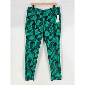 Versace Collection Chino Pants Mens 54 Green Tropical Print Pleated Slim Fit